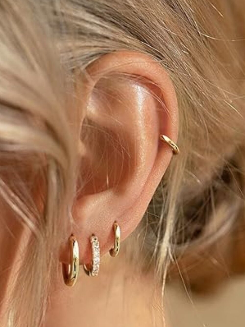 Gold Huggie Hoop Earrings 14K Plated Mini Dainty Multiple Piercing Set